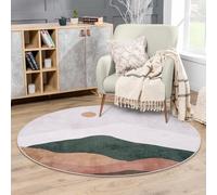 Sungea 3ft Abstract Round Rug,Chic Washable Non-Slip Mountain Floor Mats,Soft Low-Pile Small Indoor Throw Rugs for Bedroom/Bathroom/Laundry Room/Nursery (Grey)