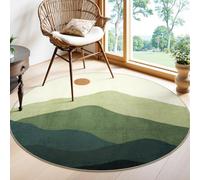 Sungea 4ft Abstract Green Round Rug, Boho Mountain Circle Classroom Rugs | Soft Washable Non-Slip Low Pile Chic Stain Resistant Throw Carpet Rugs for Entryway/Bedroom/Nursery/Living Room/Kids Room