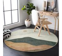 Sungea 4ft Abstract Round Rug,Soft Washable Non-Slip Sun and Mountain Circle Kids Room Rugs,Chic Faux Wool Low-Pile Circular Throw Rugs for Entryway/Bedroom/Nursery/Living Room/Bathroom(Grey)