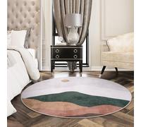 Sungea 5ft Abstract Round Rug,Chic Washable Non-Slip Sun and Mountain Area Circle Rug,Soft Low-Pile Circle Throw Rugs for Living Room Sofa Kids Room Decor(Grey)