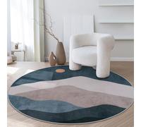 Sungea 5ft Boho Round Classroom Rug,Abstract Washable Non-Slip Mountain Area Circle Rug,Soft Mountain Low-Pile Circle Throw Rugs for Living Room Sofa Dining Room Decor(Blue)