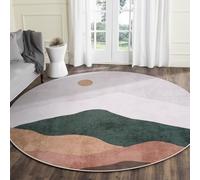 Sungea 6ft Abstract Rugs for Living Room,Soft Non-Slip Washable Large Round Rug,Chic Faux Wool Mountain Low-Pile Carpets for Kidsroom/Nursery/Bedroom/Porch(Grey)