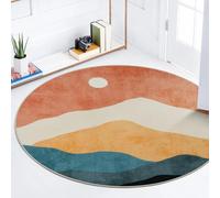 Sungea Abstract Round Rug 3ft, Faux Wool Soft Throw Area Rugs, Washable Farmhouse Small Circle Rug, Floor Low Pile Mats for Bedroom Bathroom Laundry Room Nursery Decor