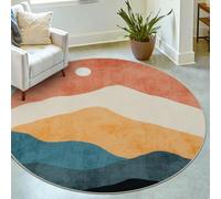 Sungea Abstract Round Rug for Bedroom 4ft, Faux Wool Soft Area Circle Area Rug, Boho Washable Low Pile Classroom Rugs, Carpet for Living Room Sofa Bathroom Nursery Kids Room Decor