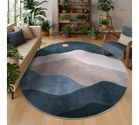 Sungea Abstract Round Rugs for Living Room, Circlr Area Rug for Bedroom 8ft Non Slip Washable Dining Room Rug, Mountain Soft Circular Carpet for Nursery Classroom Playroom(Blue)