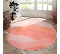 Sungea Pink Nursery Round Rugs 6ft, Non Slip Machine Washable Soft Sunrise Sunset Playroom Rug, Abstract Kids Circle Carpet for Bedroom Classroom Living Room Mudroom Dorm