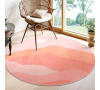 Sungea Pink Round Rugs, 4Ft Soft Nursery Rug Non Slip Washable Circle Rug, Modern Mountain Playroom Mat Sunrise Sunset Round Carpet for Kids Room Entryway Bedroom Living Room Dorm