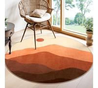 Sungea Round Area Rug 4ft, Mountain Circle Rug Print Round Kitchen Rugs Non Slip Washable Entryway Rug, Low Pile Soft Circular Carpet for Living Room Bedroom Decor(Brunt Orange)