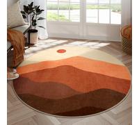 Sungea Round Rugs 6ft, Abstract Circle Area Rug Non-Skid Washable Round Living Room Rug, Large Classroom Rug Mountain Print Accent Carpet for Bedroom Nursery Dining Room(Brunt Orange)