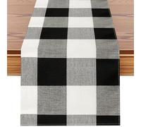 Sung lack and White Buffalo Plaid Christmas Table Runner, Winter Xmas Holiday Farmhouse Kitchen Dining Home Party Check Tartan Table Decoration 40x140 cm