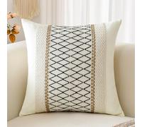 Sung oho Decorative Cushion Cover 40x40cm, Cotton & Burlap Textured Striped Woven Bohemian Farmhouse Throw Pillow Cover Pillowcase for Sofa Couch Living Room, Beige & Black Grid, 1 PCS