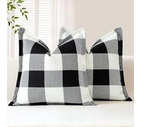 Sungeek Buffalo Check Plaid Cushion Covers 60 x 60 Set of 2 Linen Christmas Tartan Decorative Square Pillow Covers with Stitched Edge for Sofa Couch Bed Living Room 24x24 Inch (White and Black)