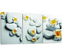 Sungeek Canvas Wall Art Prints 3 Pieces Modern Picture Framed Yellow Flowers with Stones Artwork Paintings for Bedroom Living Room Kitchen Home Wall Decoration Paintings 30 x 40cm