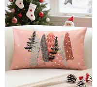 Sungeek Christmas Cushion Cover 40x60 cm Snowflakes Christmas Tree Winter Holiday Xmas Decorative Pink Throw Pillow Cover Case for Sofa Couch Bedroom Living Room
