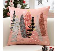 Sungeek Christmas Cushion Cover 45x45 cm Snowflakes Christmas Tree Winter Holiday Xmas Decorative Pink Throw Pillow Cover Case for Sofa Couch Bedroom Living Room