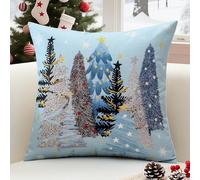 Sung hristmas Cushion Cover 50x50 cm Snowflakes Christmas Tree Winter Holiday Xmas Decorative Blue Throw Pillow Cover Case for Sofa Couch Bedroom Living Room