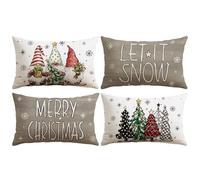 Sungeek Christmas Cushion Covers 30x50 cm Set of 4, Xmas Tree Gnome Let it Snow Snowflake Decorative Pillow Covers Winter Holiday Throw Pillow Cases for Sofa Couch Bedroom Living Room, Grey