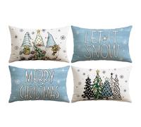 Sungeek Christmas Cushion Covers 30x50 cm Set of 4, Xmas Tree Gnome Let it Snow Snowflake Decorative Pillow Covers Winter Holiday Throw Pillow Cases for Sofa Couch Bedroom Living Room, Light Blue