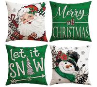 Sung hristmas Cushion Covers 40x40 cm Set of 4, Santa Claus Snowman Let it Snow Green Decorative Pillow Covers Winter Holiday Throw Pillow Cases for Sofa Couch Bedroom Living Room