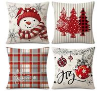 Sung hristmas Cushion Covers 40x40 cm Set of 4, Snowman Christmas Tree Ball Believe Red Pillow Covers Winter Holiday Xmas Decorative Throw Pillow Cases for Sofa Couch Bedroom Living Room