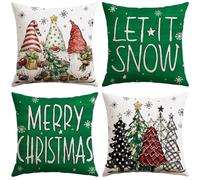 Sungeek Christmas Cushion Covers 40x40 cm Set of 4, Xmas Tree Gnome Let it Snow Snowflake Decorative Pillow Covers Winter Holiday Throw Pillow Cases for Sofa Couch Bedroom Living Room, Green