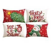 Sungeek Christmas Cushion Covers 40x60 cm Set of 4, Christmas Tree Snowman Holly Jolly Let it Snow Red Xmas Decorative Pillow Covers Seasonal Winter Holiday Throw Pillow Cases for Sofa Bed Couch
