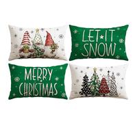 Sungeek Christmas Cushion Covers 40x60 cm Set of 4, Xmas Tree Gnome Let it Snow Snowflake Decorative Pillow Covers Winter Holiday Throw Pillow Cases for Sofa Couch Bedroom Living Room, Green