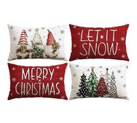 Sungeek Christmas Cushion Covers 40x60 cm Set of 4, Xmas Tree Gnome Let it Snow Snowflake Decorative Pillow Covers Winter Holiday Throw Pillow Cases for Sofa Couch Bedroom Living Room, Red