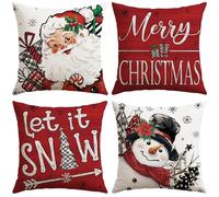 Sungeek Christmas Cushion Covers 45x45 cm Set of 4, Santa Claus Snowman Let it Snow Red Decorative Pillow Covers Winter Holiday Throw Pillow Cases for Sofa Couch Bedroom Living Room