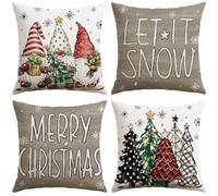 Sungeek Christmas Cushion Covers 50x50 cm Set of 4, Xmas Tree Gnome Let it Snow Snowflake Decorative Pillow Covers Winter Holiday Throw Pillow Cases for Sofa Couch Bedroom Living Room, Grey