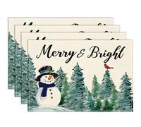 Sungeek Christmas Placemats Set of 4, 30 x 45cm Merry & Bright Snowman Watercolor Tree Place Mats Seasonal Winter Xmas Holiday Kitchen Dining Table Mats
