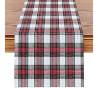 Sungeek Christmas Scottish Plaid Table Runner 40x140 cm, Winter Holiday Farmhouse Kitchen Dining Check Tartan Table Decoration for Indoor Outdoor Home Party, Red and White