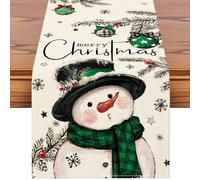 Sungeek Christmas Table Runner 40x140 cm, Green Snowman Christmas Ball Pine Xmas Table Runner Seasonal Winter Holiday Kitchen Dining Table Decoration for Home Party
