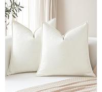 Sungeek Decorative Cushion Covers 60x60cm Set of 2 Soft Plaid Cushion Cases with Stitched Edge Boho Farmhouse Home Decor Throw Pillow Covers for Sofa Couch Patio Bedroom Living Room, Cream White