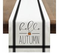 Sungeek Linen Fall Themed Table Runner, Farmhouse Thanksgiving Hello Autumn Table Runners Kitchen Dining Table Decoration for Indoor Outdoor Home Party, 30 x 180cm