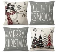 Sungeek Merry Christmas Cushion Covers 40x40 cm Set of 4, Snowman Let it Snow Christmas Tree Grey Pillow Covers Winter Holiday Xmas Decorative Throw Pillow Cases for Sofa Couch Bedroom Living Room
