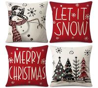 Sungeek Merry Christmas Cushion Covers 50x50 cm Set of 4, Snowman Let it Snow Christmas Tree Red Pillow Covers Winter Holiday Xmas Decorative Throw Pillow Cases for Sofa Couch Bedroom Living Room
