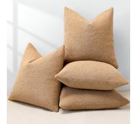 Sungeek Pack of 4 Textured Boucle Decorative Cushion Cover 45x45cm, Soft Cozy Accent Solid Pillow Cases for Sofa Couch Bedroom Living Room Modern Home Decor Throw Pillow Covers, Light Brown