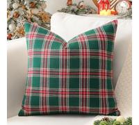 Sungeek Set of 1 Christmas Scottish Tartan Decorative Cushion Cover 40 x 40cm Soft Plaid Check Square Throw Pillow Case for Sofa Couch Bed Farmhouse Patio 16x16 Inch, Green and Red