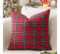 Sungeek Set of 1 Christmas Scottish Tartan Decorative Cushion Cover 50 x 50cm Soft Plaid Check Square Throw Pillow Case for Sofa Couch Bed Farmhouse Patio 20x20 Inch, Red