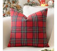 Sungeek Set of 1 Christmas Scottish Tartan Decorative Cushion Cover 60 x 60cm Soft Plaid Check Square Throw Pillow Case for Sofa Couch Bed Farmhouse Patio 24x24 Inch, Red and Green