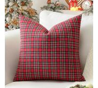 Sungeek Set of 1 Christmas Scottish Tartan Decorative Cushion Cover 60 x 60cm Soft Plaid Check Square Throw Pillow Case for Sofa Couch Bed Farmhouse Patio 24x24 Inch, Red Plaid