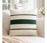 Sungeek Set of 1 Dark Green Boho Decorative Cushion Cover 45x45cm Soft Cotton Throw Pillow Case Farmhouse Rustic Woven Textured Square Pillow Cover 18x18 Inch for Sofa Bed Couch Patio Living Room