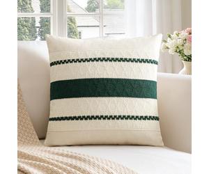 Sungeek Set of 1 Dark Green Boho Decorative Cushion Cover 50x50cm Soft Cotton Throw Pillow Case Farmhouse Rustic Woven Textured Square Pillow Cover 20x20 Inch for Sofa Bed Couch Patio Living Room