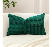 Sungeek Set of 1 Decorative Cushion Cover 30 x 50cm Soft Corduroy Striped Cross Patchwork Textured Pillow Case Boho Farmhouse Lumbar Throw Pillow Cover for Sofa Bed Patio 12x20 Inch, Dark Green