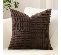 Sungeek Set of 1 Decorative Cushion Cover 40 x 40cm Soft Corduroy Striped Cross Patchwork Textured Pillow Case Boho Farmhouse Square Throw Pillow Cover for Sofa Bed Patio 16x16 Inch, Dark Brown