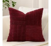 Sungeek Set of 1 Decorative Cushion Cover 40 x 40cm Soft Corduroy Striped Cross Patchwork Textured Pillow Case Boho Farmhouse Square Throw Pillow Cover for Sofa Bed Patio 16x16 Inch, Burgundy