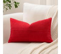 Sungeek Set of 1 Decorative Cushion Cover 40 x 60cm Soft Corduroy Striped Cross Patchwork Textured Pillow Covers Solid Lumbar Throw Pillow Cases for Sofa Bed Patio 16x24 Inch, Red