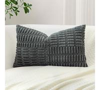 Sungeek Set of 1 Decorative Cushion Cover 40 x 60cm Soft Corduroy Striped Cross Patchwork Textured Pillow Case Boho Farmhouse Lumbar Throw Pillow Cover for Sofa Bed Patio 16x24 Inch, Dark Grey