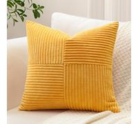 Sungeek Set of 1 Decorative Cushion Cover 45 x 45cm Soft Corduroy Striped Cross Patchwork Textured Pillow Covers Solid Square Throw Pillow Cases for Sofa Bed Patio 18x18 Inch, Gold Yellow